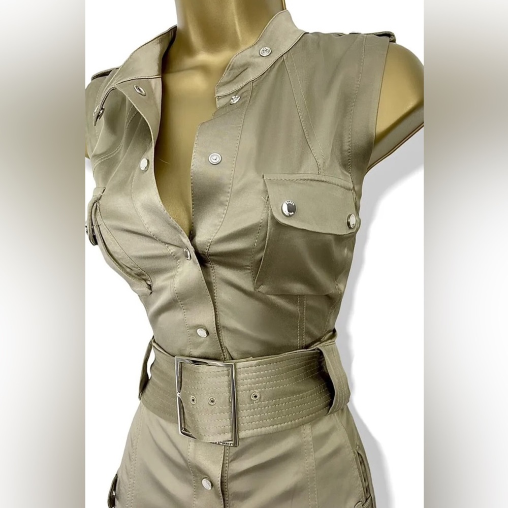 Karen Millen Satin Safari Dress Khaki Green
